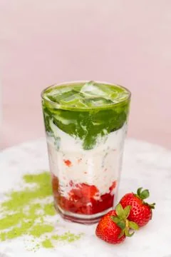 Strawberry Matcha Latte from +Bake Cafe in Rancho Cucamonga