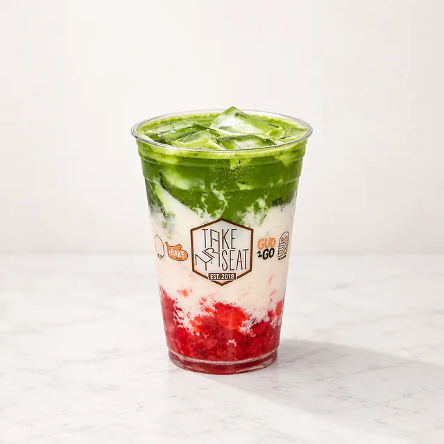 Strawberry Matcha Latte from +Bake Cafe in Rancho Cucamonga